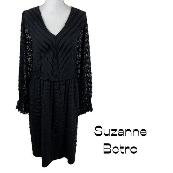Suzanne Beto Black Ruffled Lace Boho Hippie Whimsigoth Dress NWT Size 2X - Picture 2 of 15